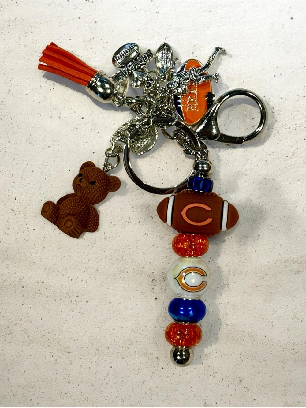 Chicago Bears Beaded Football Keychain with Bear Charm
